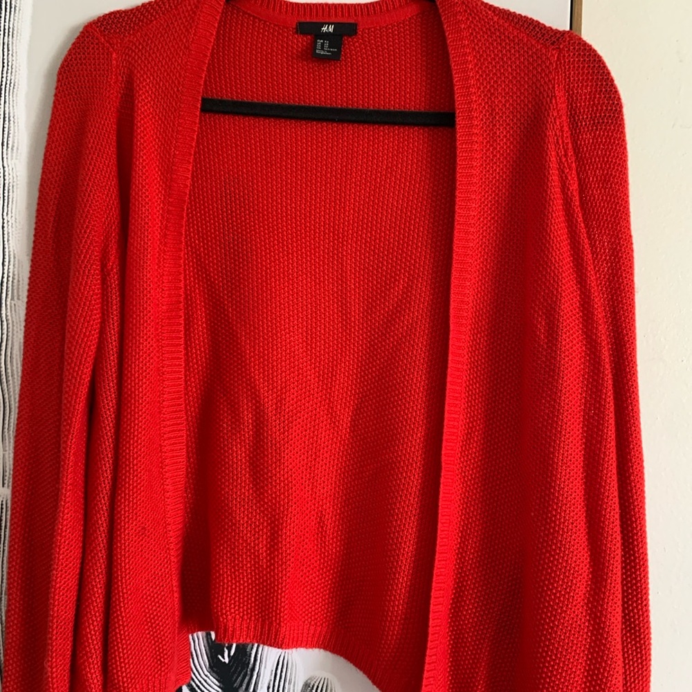 H&M Red Cardigan Sweater Lightweight Open-Front